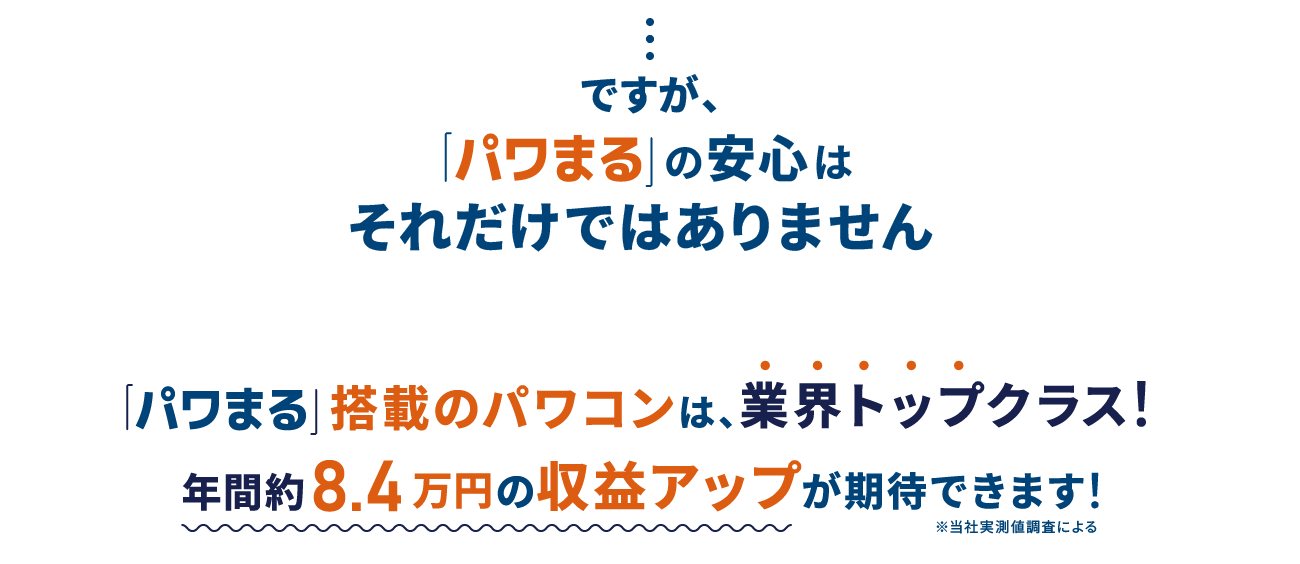 「パワまる」の安心はそれだけではありません 「パワまる」搭載のパワコンは、業界トップクラス！ 年間約8.4万円の収益アップが期待できます！